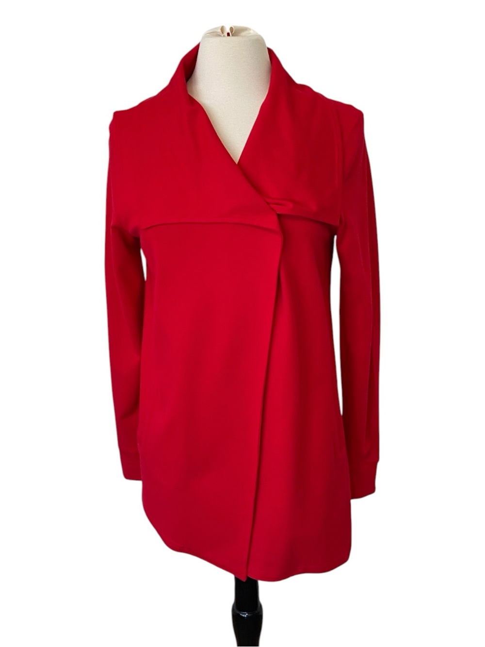 Kensie Red Asymmetrical Snap Front Drape Cardigan Cowl Neck Size Medium